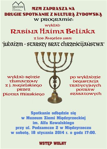 Poster for Rabbi Haim Dov Beliak's lecture in Miedzyrzecz